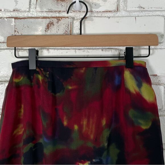 Liz Claiborne Petite Color Bleed Green Pink Black Tie Dye Wrap Midi Skirt Size 2 - Picture 6 of 11